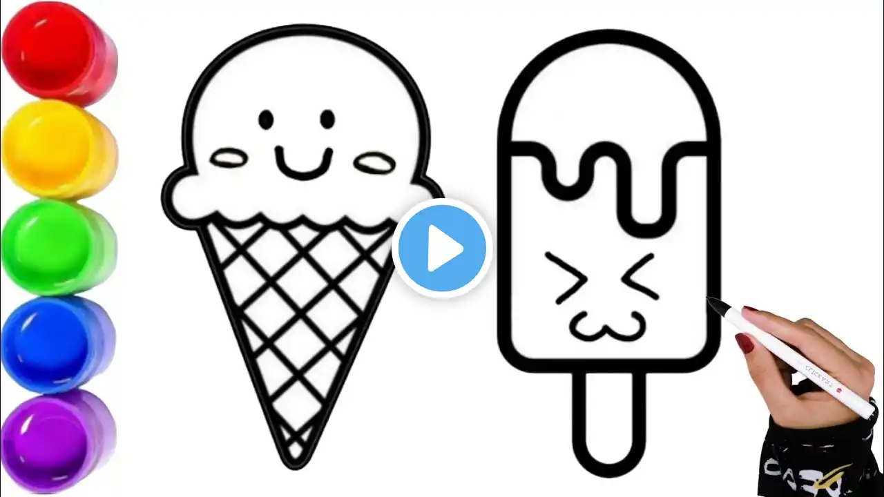 How to draw ice cream easy and color it | Vanilla and Chocolate ice cream and coloring for kids 🍦