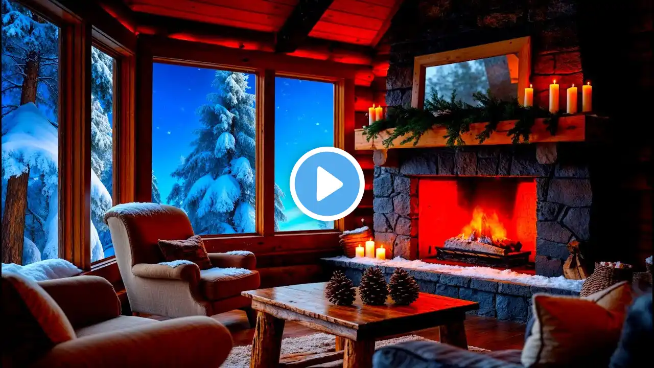 ❄️ Winter Ambience Fireplace - Snow Fireplace Relaxing Music for Stress Relief 3 Hours