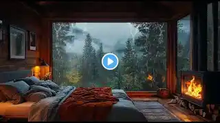 Relaxing Fireplace and Rainstorm Rain Sound 🌧️ Cozy Ambience with Crackling Fire & Thunder for Sleep