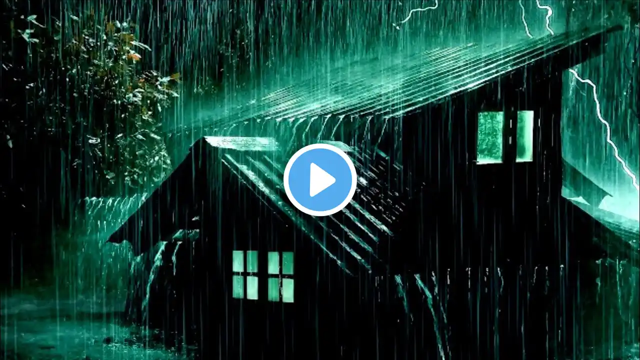 Sleep Immediately in 5 Minutes with Heavy Pouring Rain & Powerful Thunder on Tin Roof of Cozy House