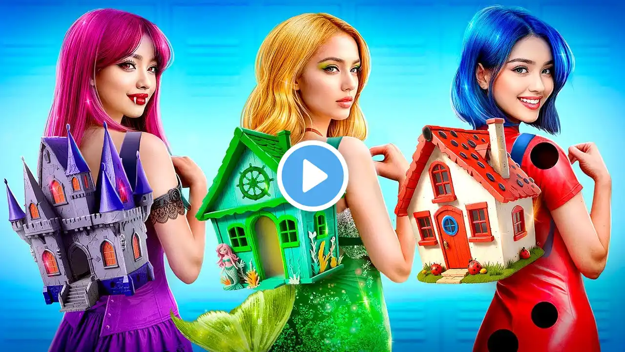 One Colored House Challenge! Vampire vs Lady Bug vs Mermaid!