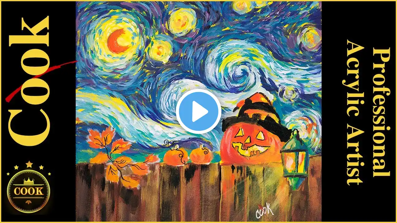 How to Paint a Starry Night Pumpkin Fence | Beginners Acrylic Tutorial Step by Step | Ginger Cook