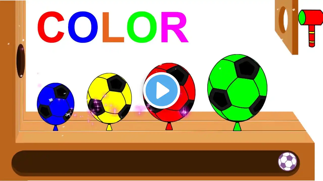 Learn Colors with Wooden Face Hammer Xylophone Jelly Soccer Balloons Soccer Balls