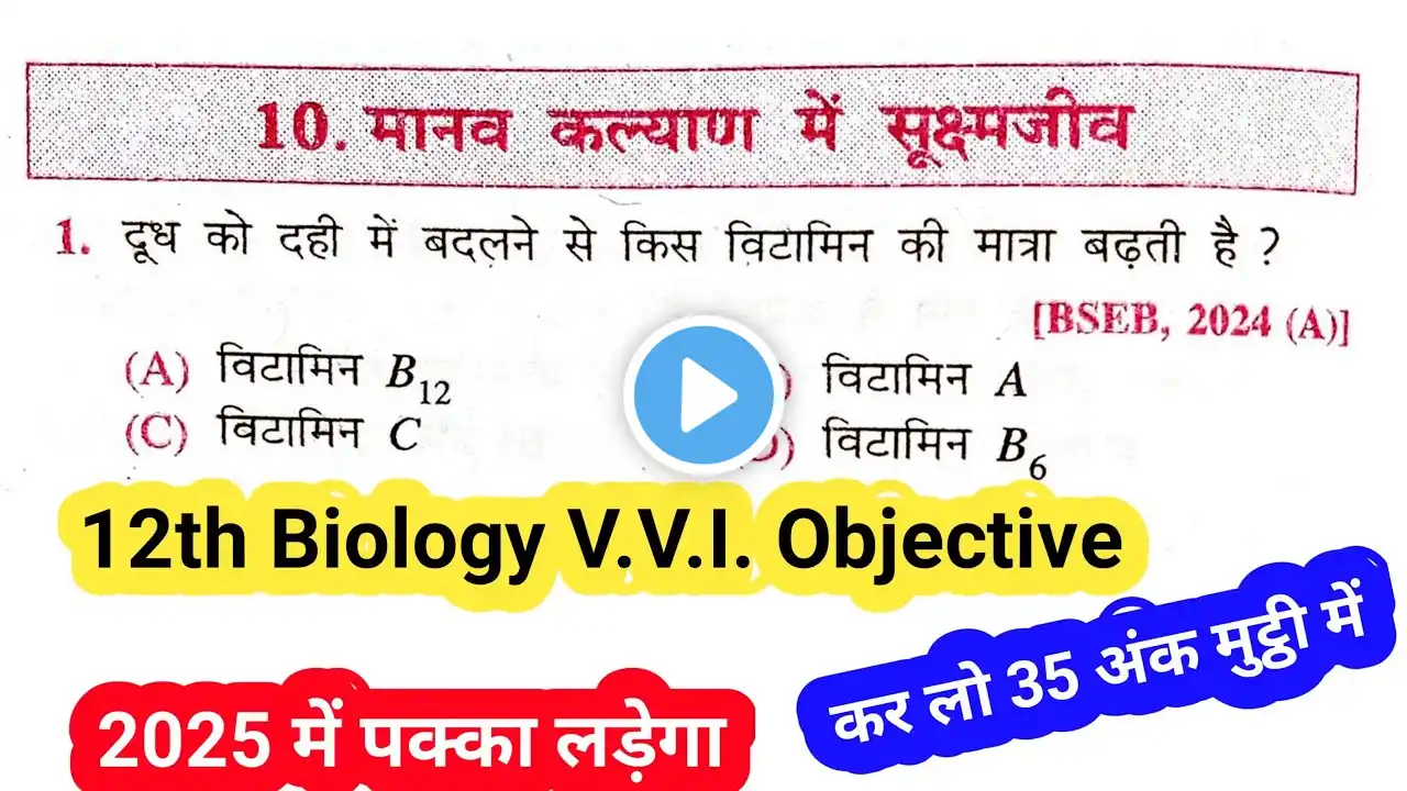 Class 12th Biology Chapter 10 मानव कल्याण में सूक्ष्मजीव TOP V.V.I Objective Question 2025 in hindi