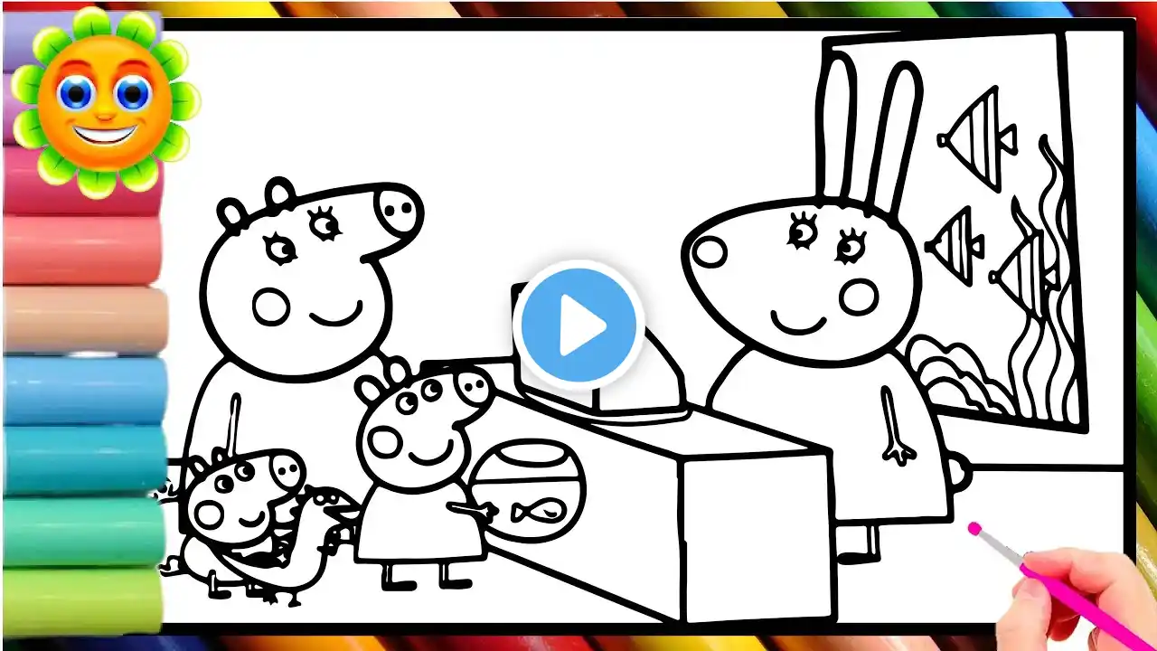 Draw and Color Peppa Pig in aquqrium || Adventures With Peppa Pig || Peppa Pig Coloring Book