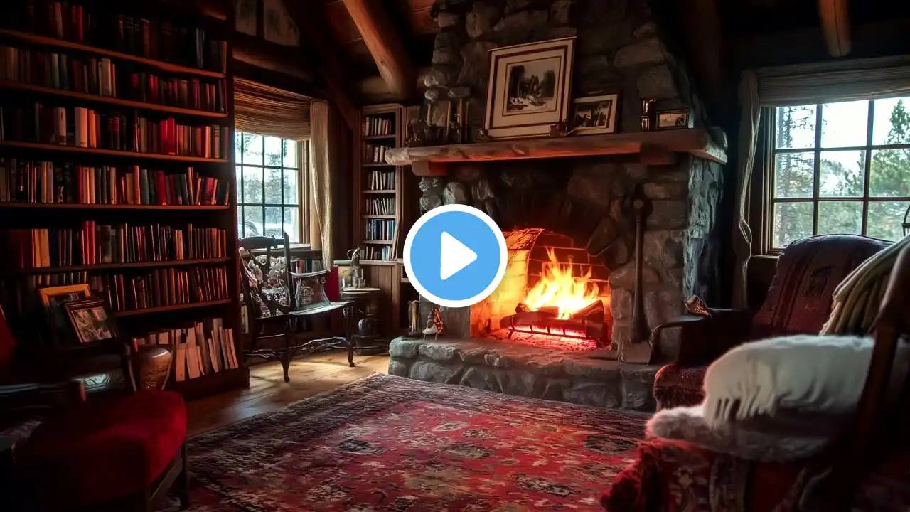 Relaxing Winter's Day in a Cozy Rustic Cabin 4K - Crackling Fireplace Ambience