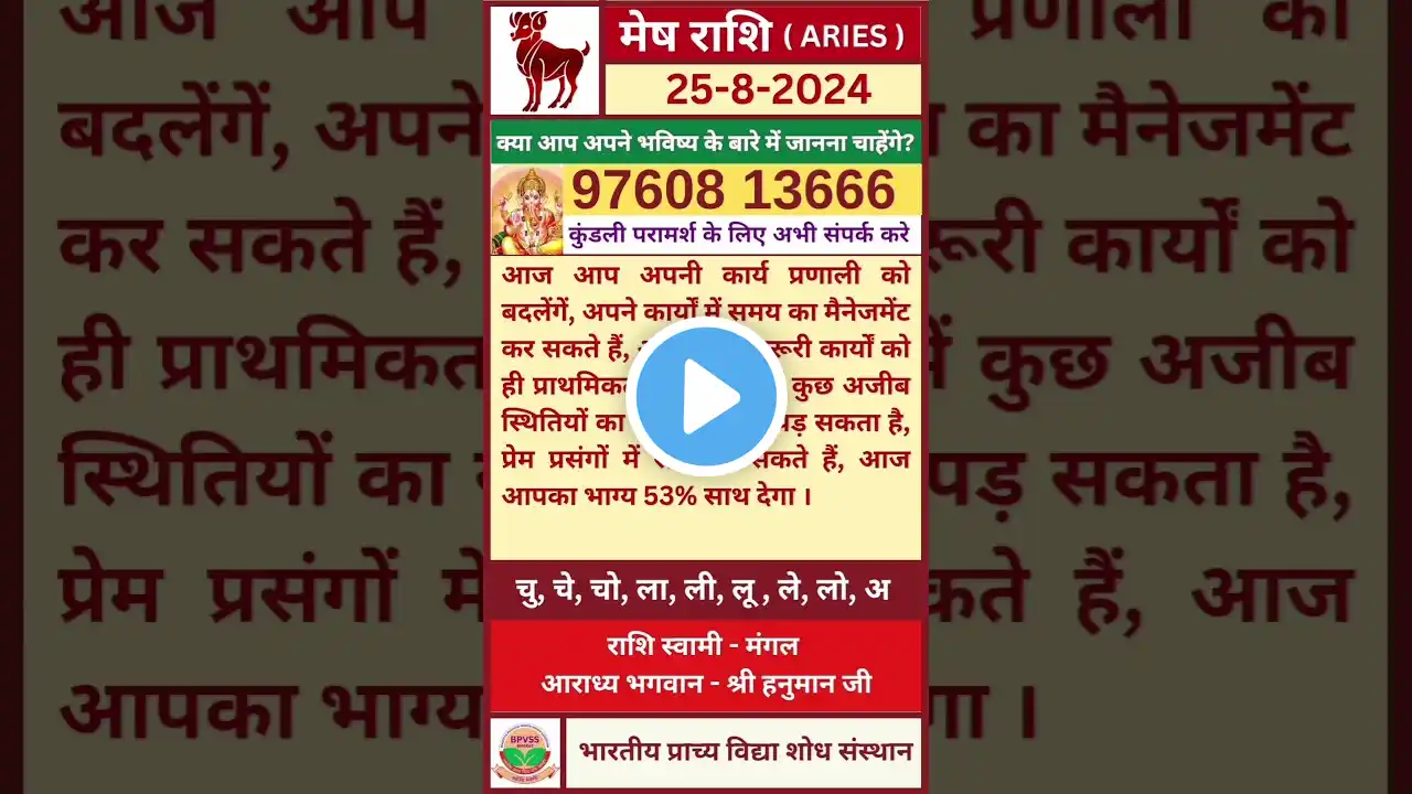 Mesh ka Rashifal 25 August 2024 in Hindi | मेष का राशिफल 25 अगस्त 2024 हिंदी में #aries #meshrashi