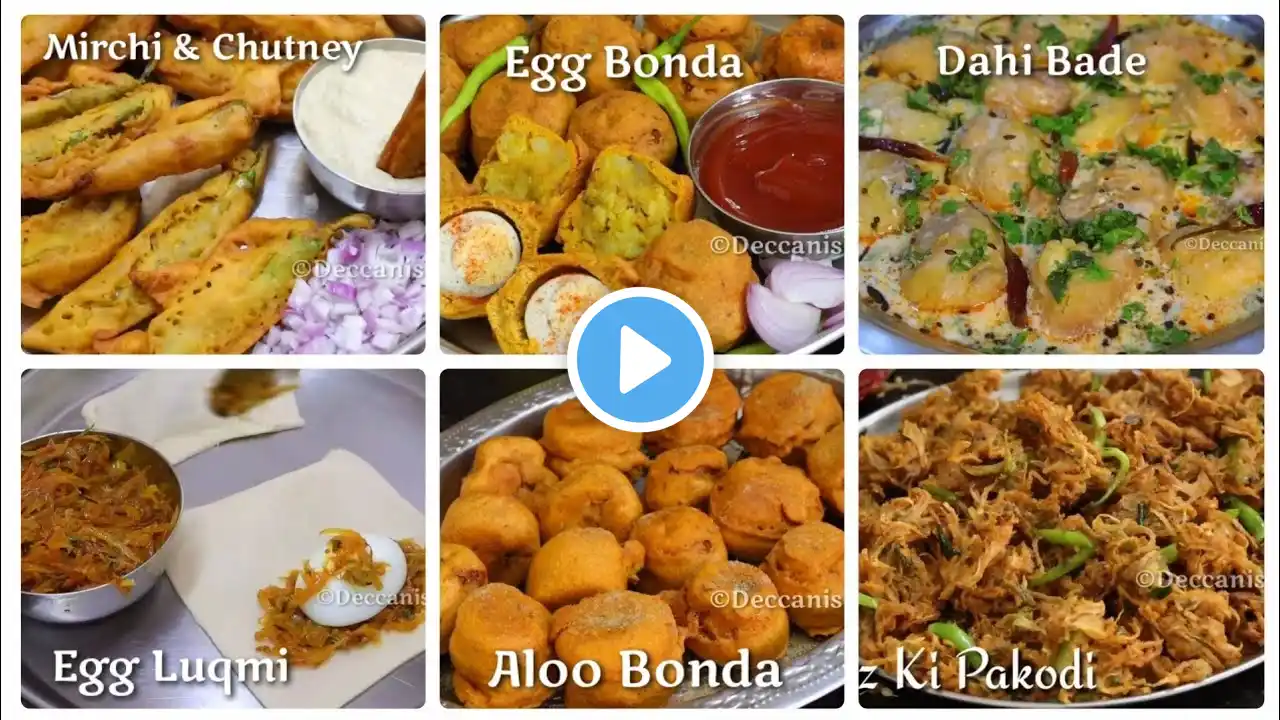 6 Iftar Recipes/Dahi Bade,Pyaz Ki Pakodi,Egg Bonda,Aloo Bonda, Mirchi Bhajji chutney & Egg Luqmi