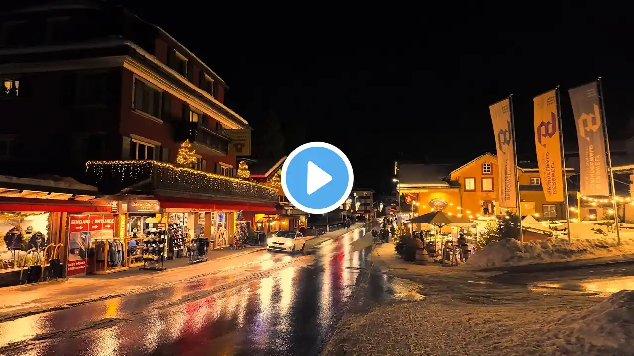 Switzerland 🇨🇠Village Night Walk in Snow - Peaceful Night Walk 4K