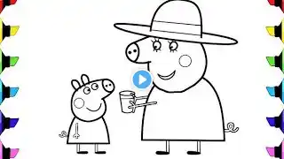 How to draw Peppa pig and George Pig, Colouring and painting for kids and toddler