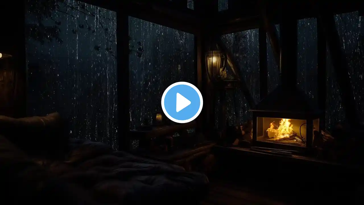 Warm up in Cozy Cabin with Rainfall and Fireplace Sounds for Deep Sleep