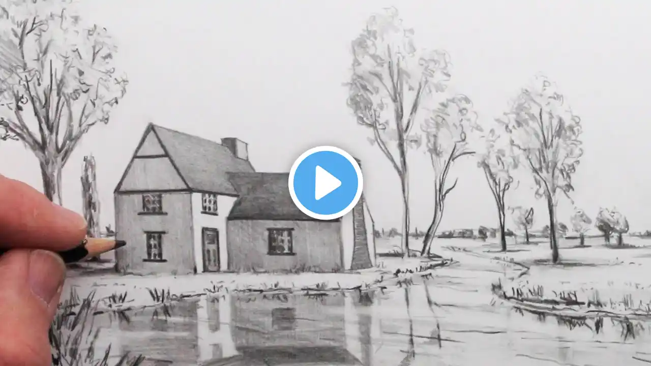 How to Draw a House in 1-Point Perspective in a Landscape: Step by Step