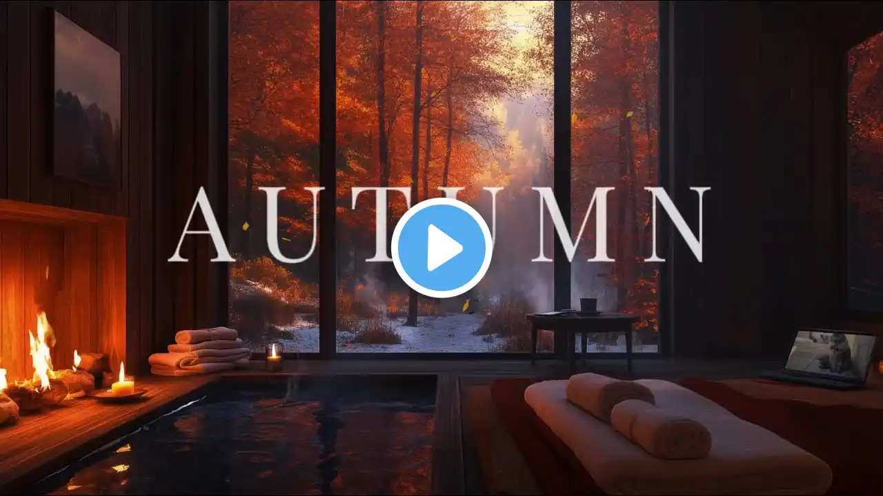 🍂Autumn Spa Retreat: Falling Maple Leaves, Cozy Fireplace, Relaxing Music for Peaceful Relaxation