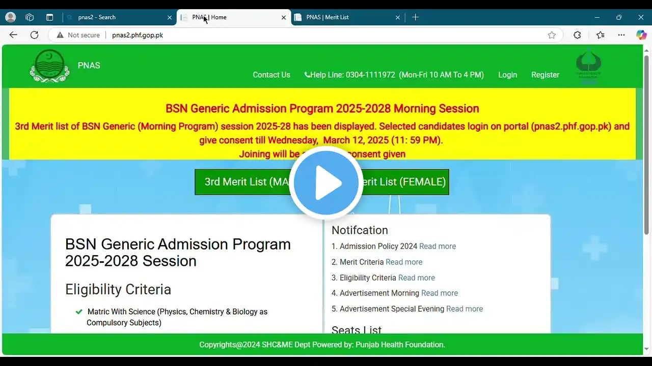 BsN admissions 2025 | 3rd merit list | Closing merit | 4th merit list