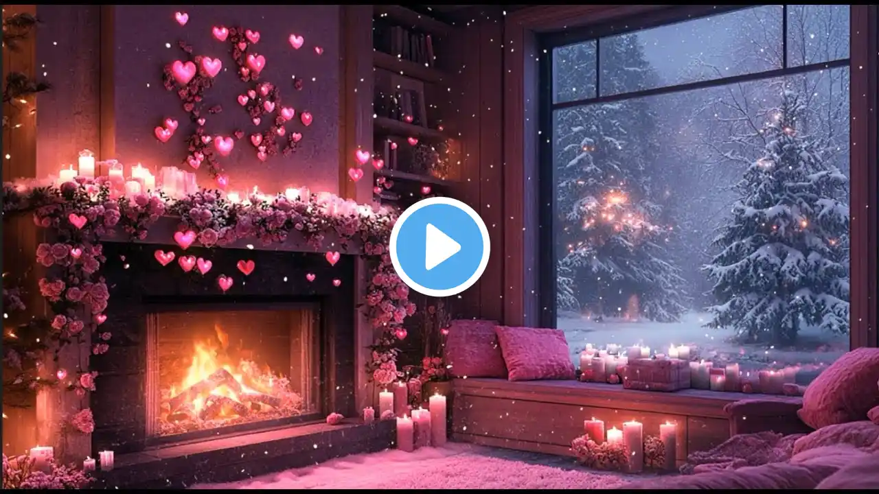 Cozy Pink Coquette Valentine's Day Fireplace 💕❄️ Aesthetic Winter Ambience for Sleep, Relax & Focus