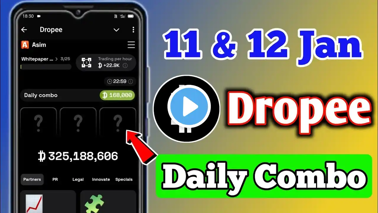 Dropee Daily Combo Today 11 & 12 January | Dropper Daily Combo Today | Dropped Daily Combo Today🔥