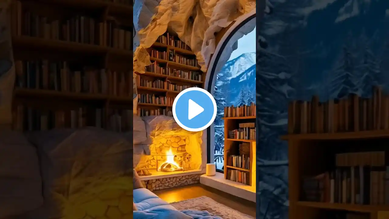 The Warmth of Stone: Cozy Cave Retreat with Firelight and Snowy Night Charm" #sleep #relax #shorts