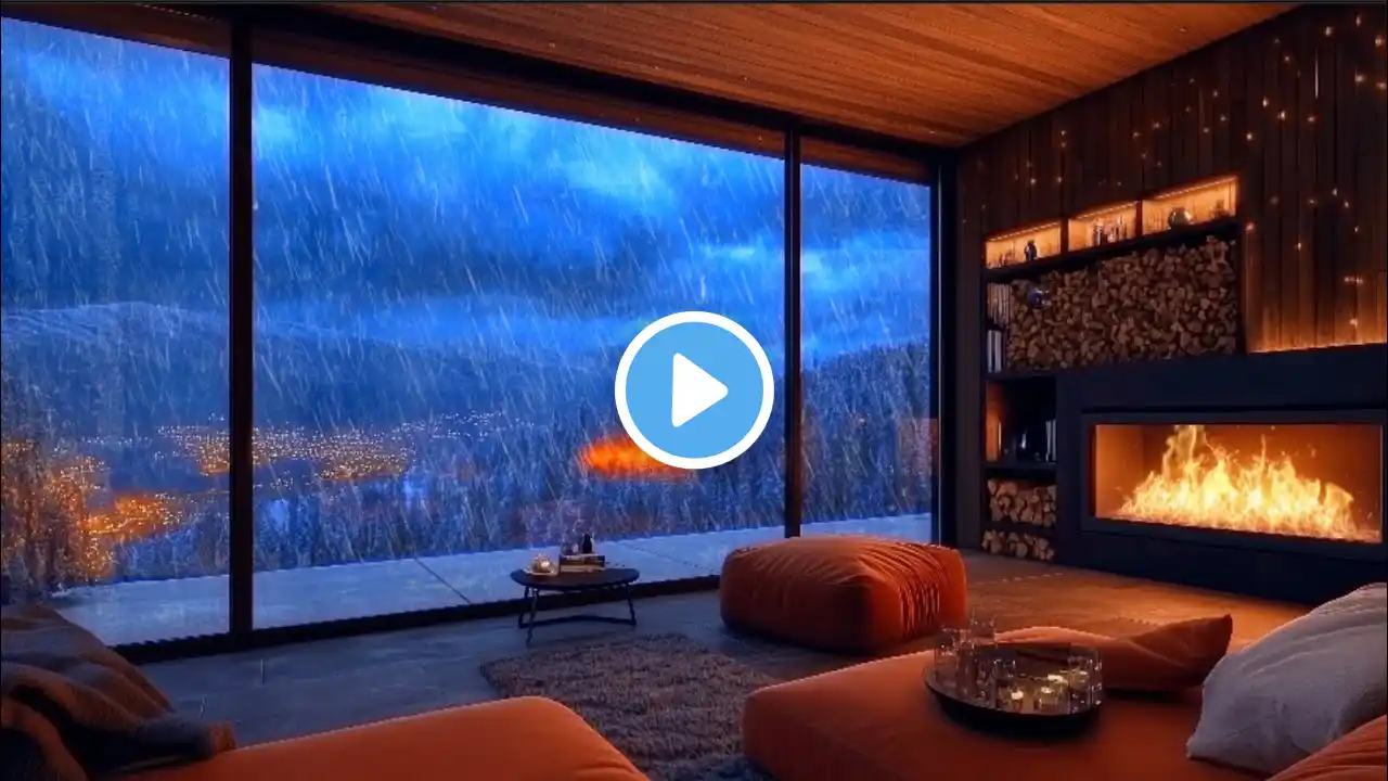 Rainy Mountain Retreat | Cozy Fireplace & LoFi Jazz Ambience for Study, Relaxation, Focus & Sleep