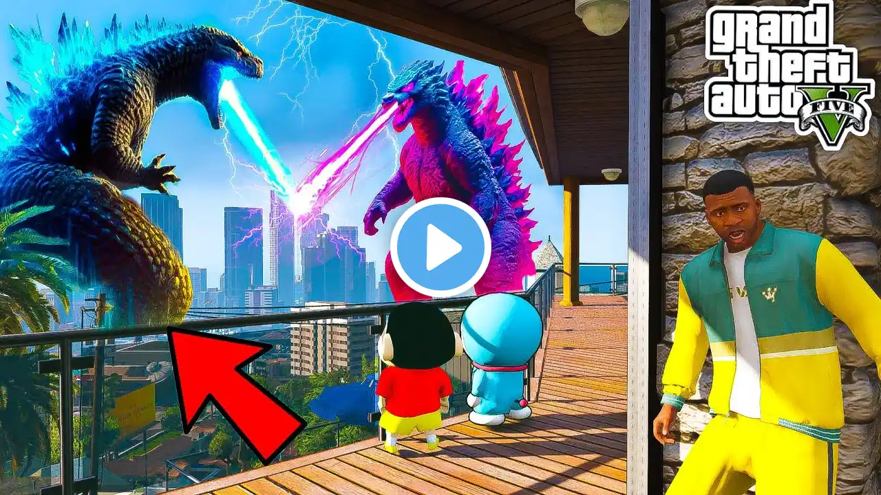 GODZILLA ATTACKED IN LOS SANTOS | Franklin,Shinchan,Doraemon & Avengers Trying To Escape In GTA 5