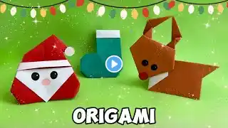 COMO FAZER ORIGAMI DE NATAL 🎨 3 Ideias: Decorações Fáceis e Criativas PAPAI NOEL, RENA E SAPATINHO