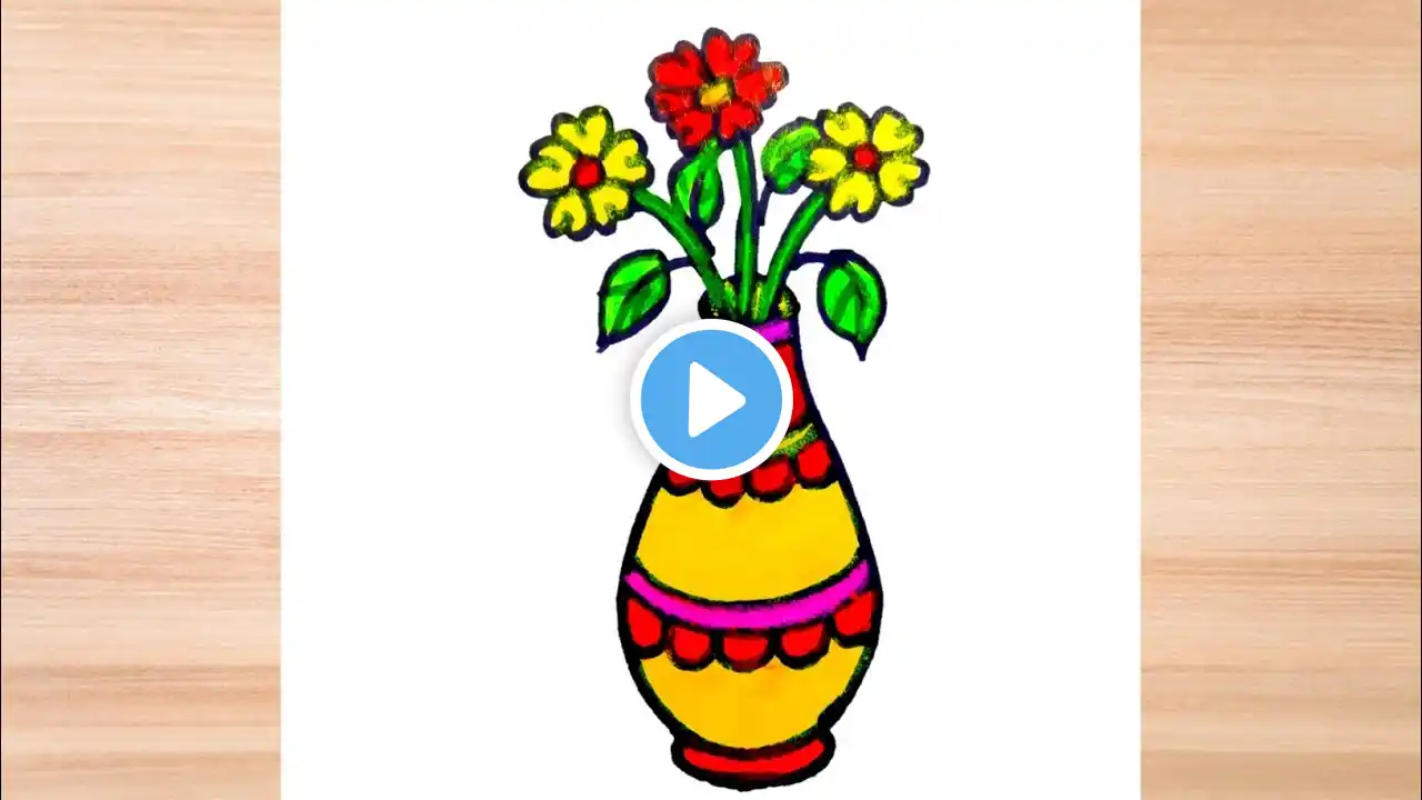 easy and simple flower pot drawing / how to draw flower pot / flower vase drawing