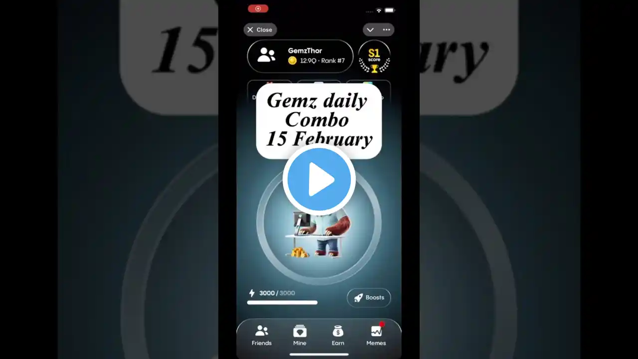 Gemz daily combo today 15 February | gemz daily combo card | today Combo gemz coin #shortvideo