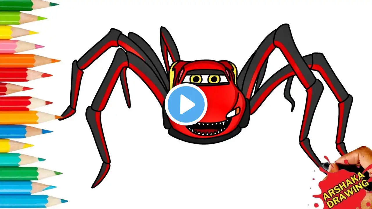 Drawing Lightning Mcqueen Spider Eater Easy Step by Step #lightningmcqueen #spidereater #drawing