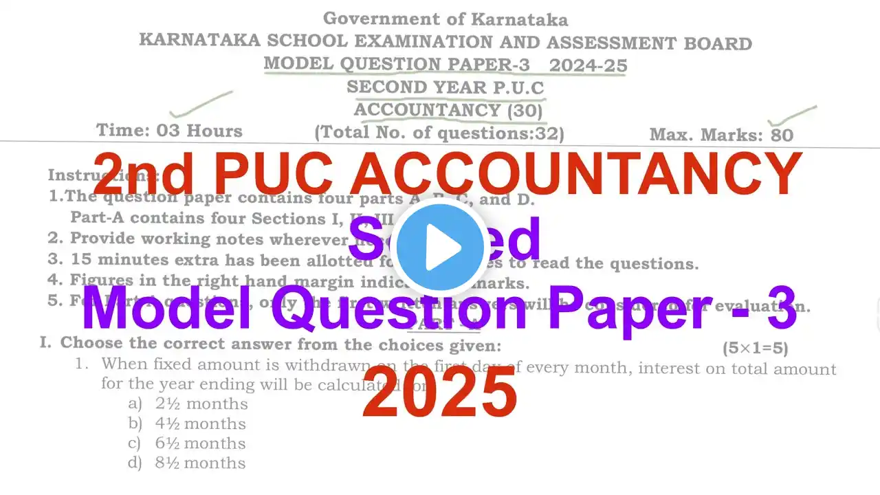 Solved Model Question Paper - 3 | 2nd PUC Accountancy | Kannada & English | Annual Exam March 2025