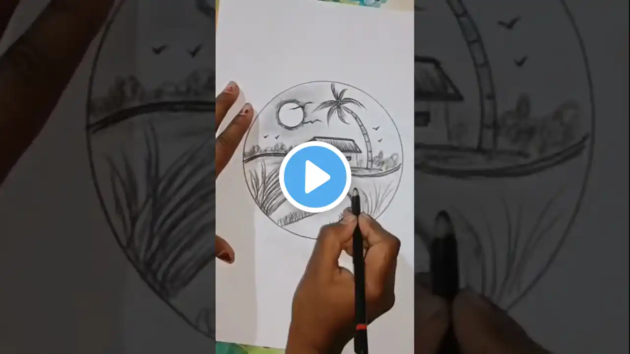 Simple scenery drawing #easydrawing #trending #art #sketch #charcoaldrawing
