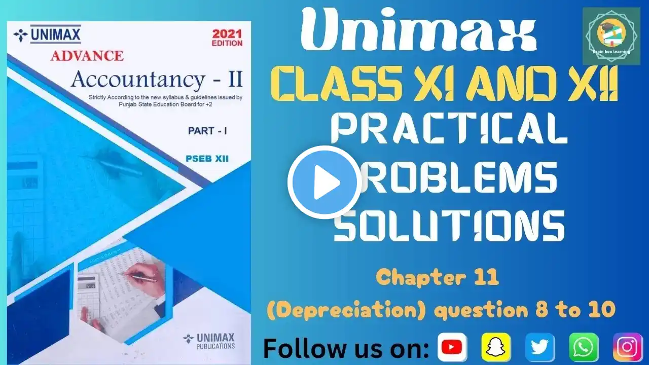 Unimax class 11 (Depreciation) accountancy chapter 11 ques no. 8 to 10  practical problems solution