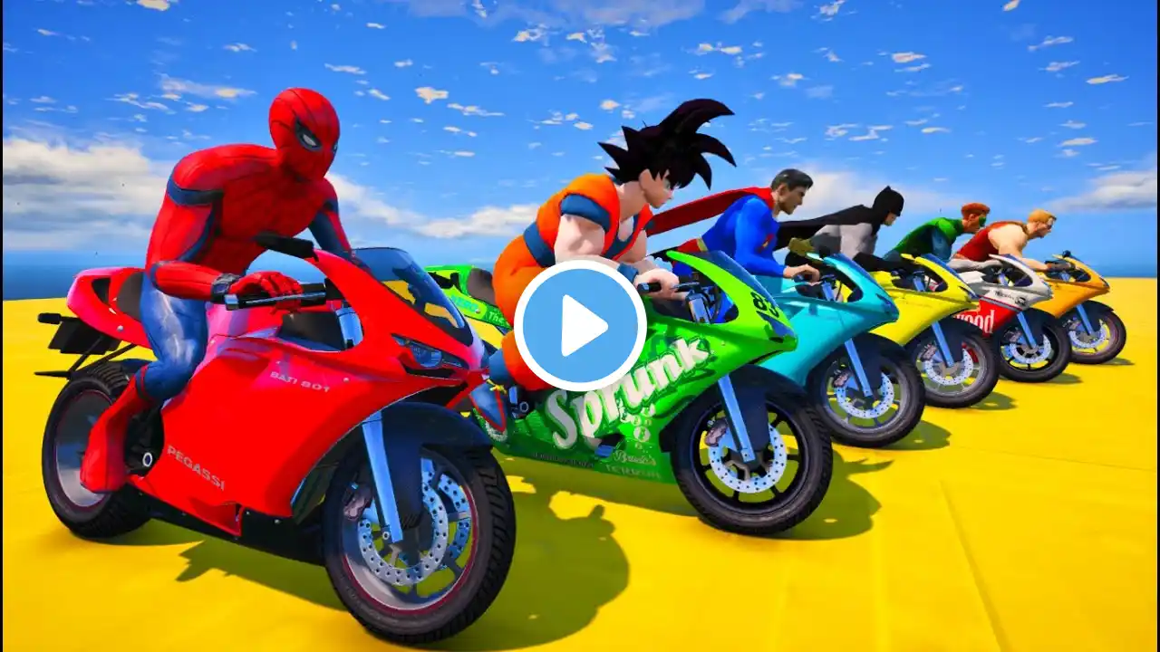 SPIDER MAN Takes on Spiral Bridge Stunt Ride on Motorcycle🦺🥽بطال الخارقين على القضبان دوامة قمع جس