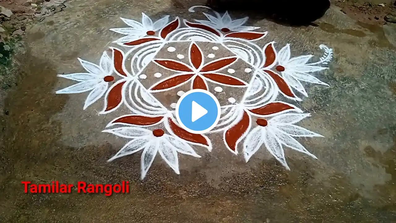 Aadivelli traditional special easy flower kolam/5*3 dots Aadiperukku special kolam/Tamilar Rangoli