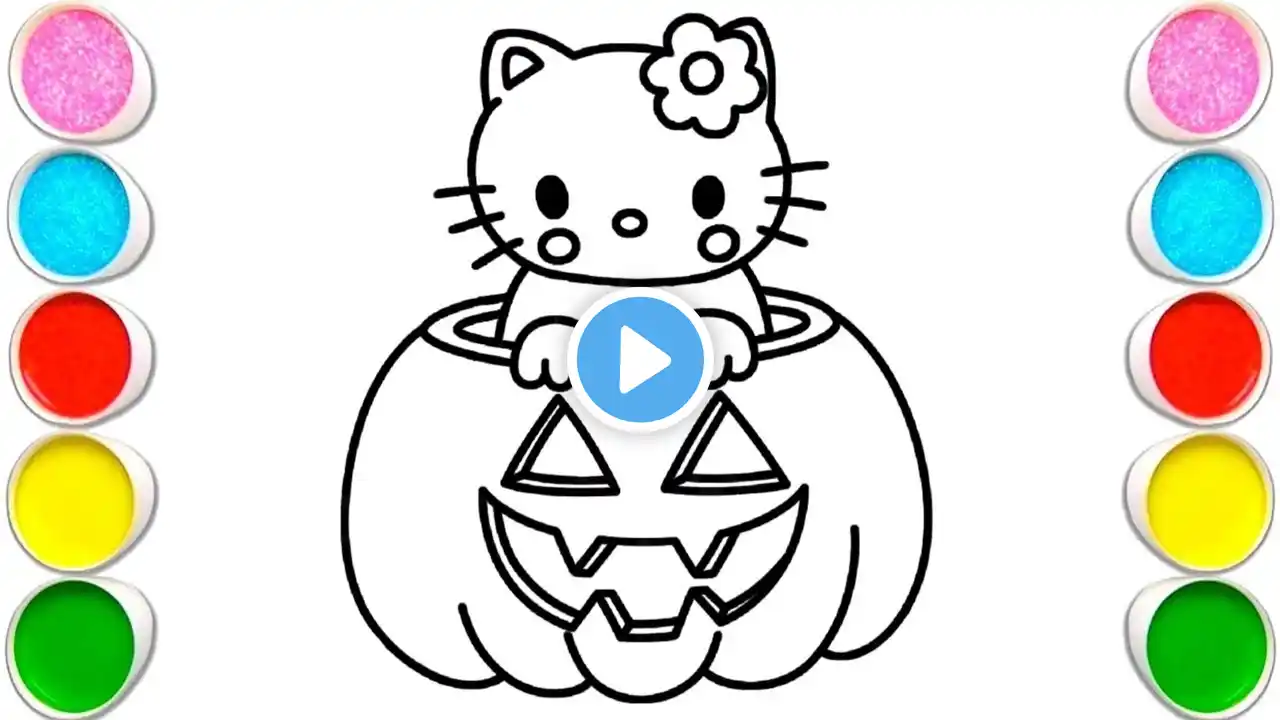 Beautiful Cute Hello Kitty in Pumpkin Drawing, Painting & Colouring for kids, toddler | Easy to Draw