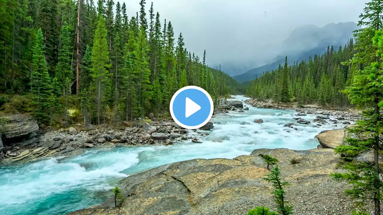 Beautiful Nature River flowing in Canada 4k. Relaxing River Sounds, Nature White Noise for Sleeping.