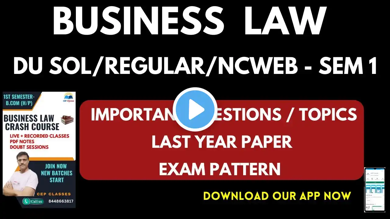 Business Law Important Questions & Previous Year Paper B.com 1st Semester DU  SOL /Regular/NCWEB