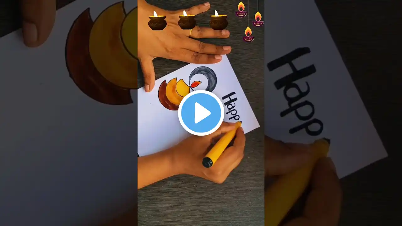 Cute 😍 Diya 🪔 Drawing | How to make easy Diwali Card 🎇 #diya #ytshorts #shorts #diy #diwali