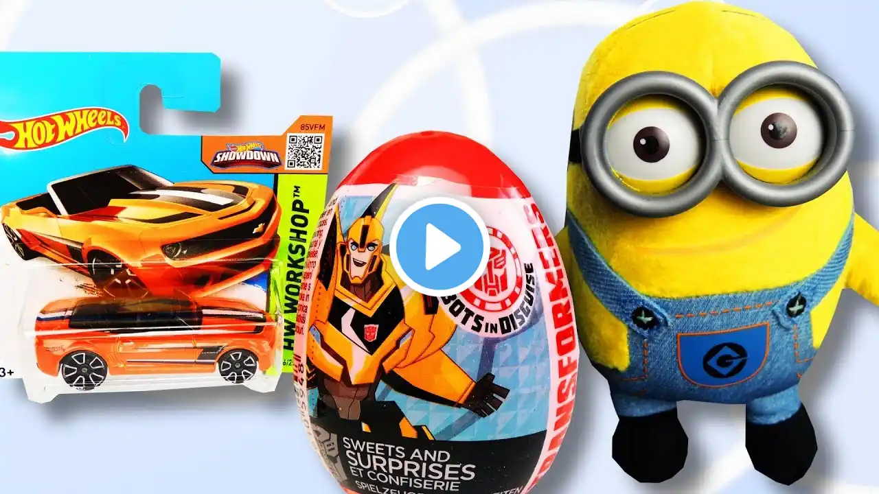 Transformers Surprise Eggs Opening and HOT WHEELS Toys Unboxing with my Minions