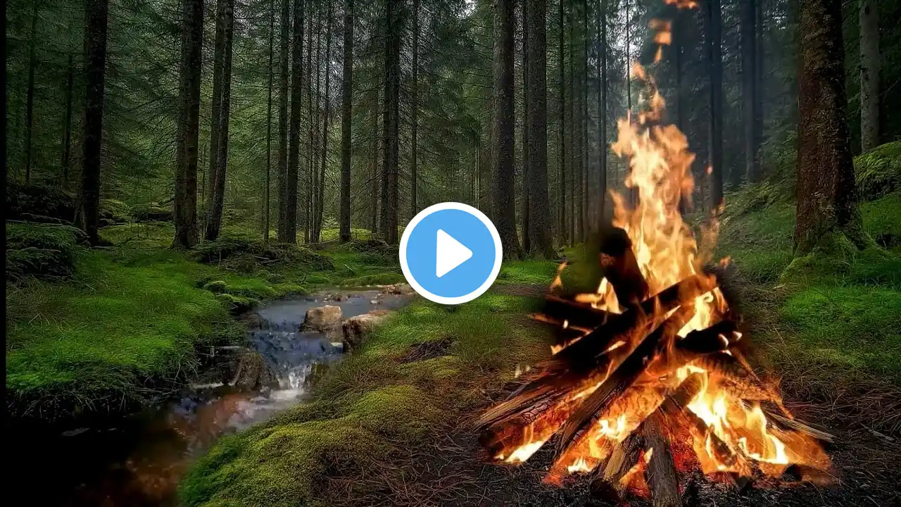 4K Campfire Sounds in Foggy Forest by the River 🌲🔥 | Relaxing Nature Sounds for Sleep & Meditation"