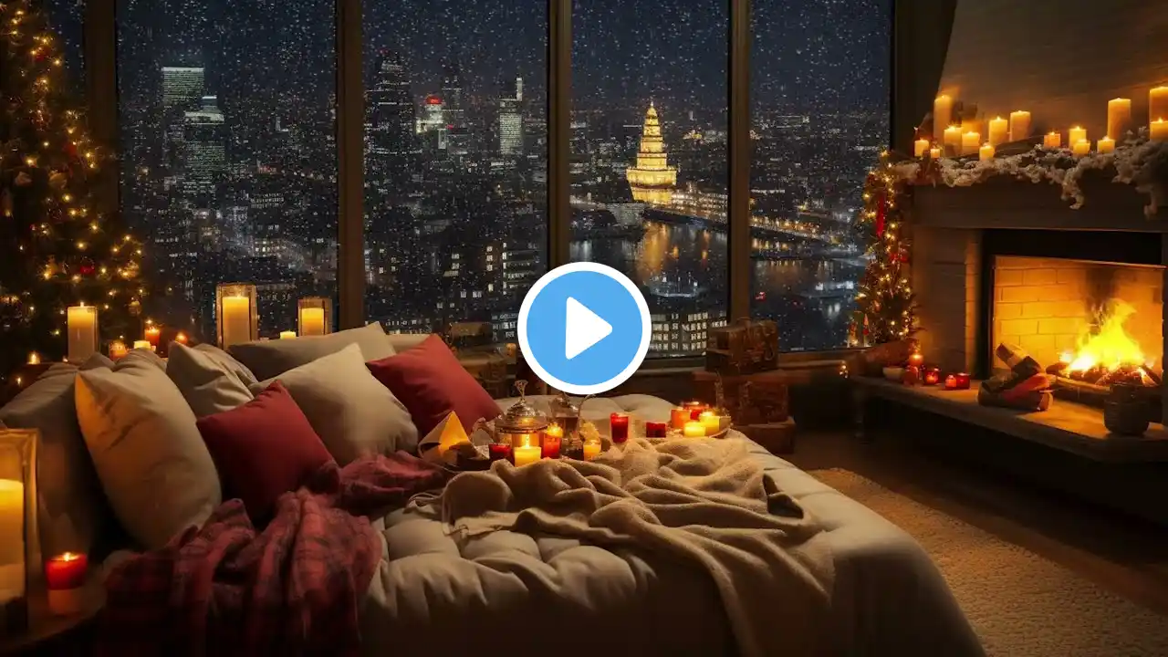 Warmth of Christmas: Gentle Rain, Crackling Fireplace | Cozy Bedroom Ambience