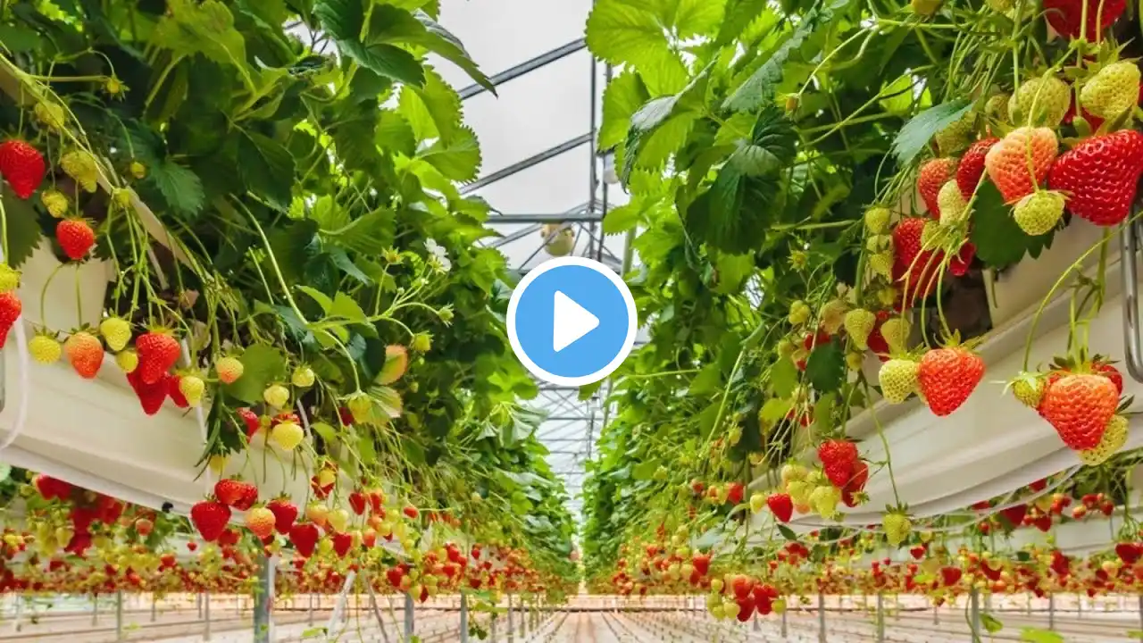 Awesome Hydroponic Strawberries Farming Modern Agriculture Technology -Strawberries Harvesting