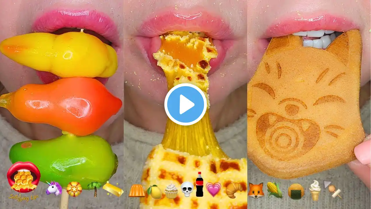 Emoji Food Challenge ASMR Satisfying WAX CANDY LUK CHUP JELLO MARSHMALLOWS Mukbang 먹방