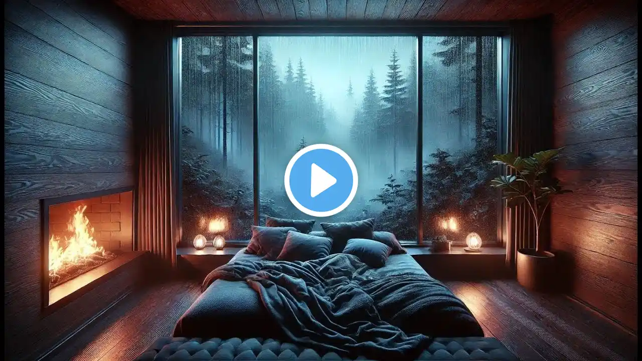 Cozy Rainy Time in a Forest Cabin | Relaxing Fireplace & Rain Sounds for Sleep & Study