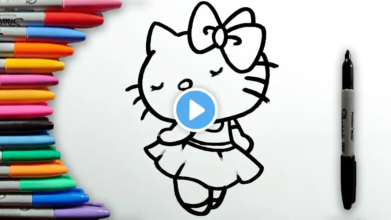 Drawing and Coloring Hello Kitty Dancing Easy for Kids and Beginners