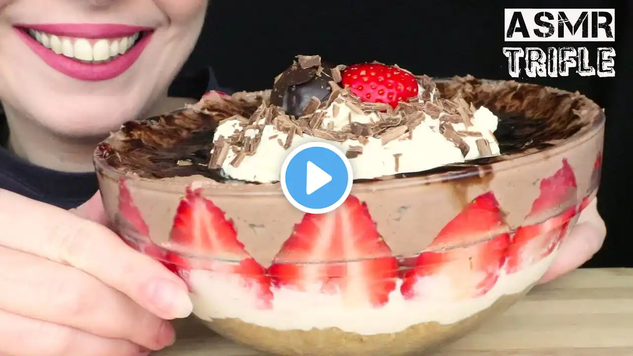 CHOCOLATE - VANILLA TRIFLE 🍨 with STRAWBERRIES 🍓| ASMR Mukbang | No Talking | Real Eating Sounds