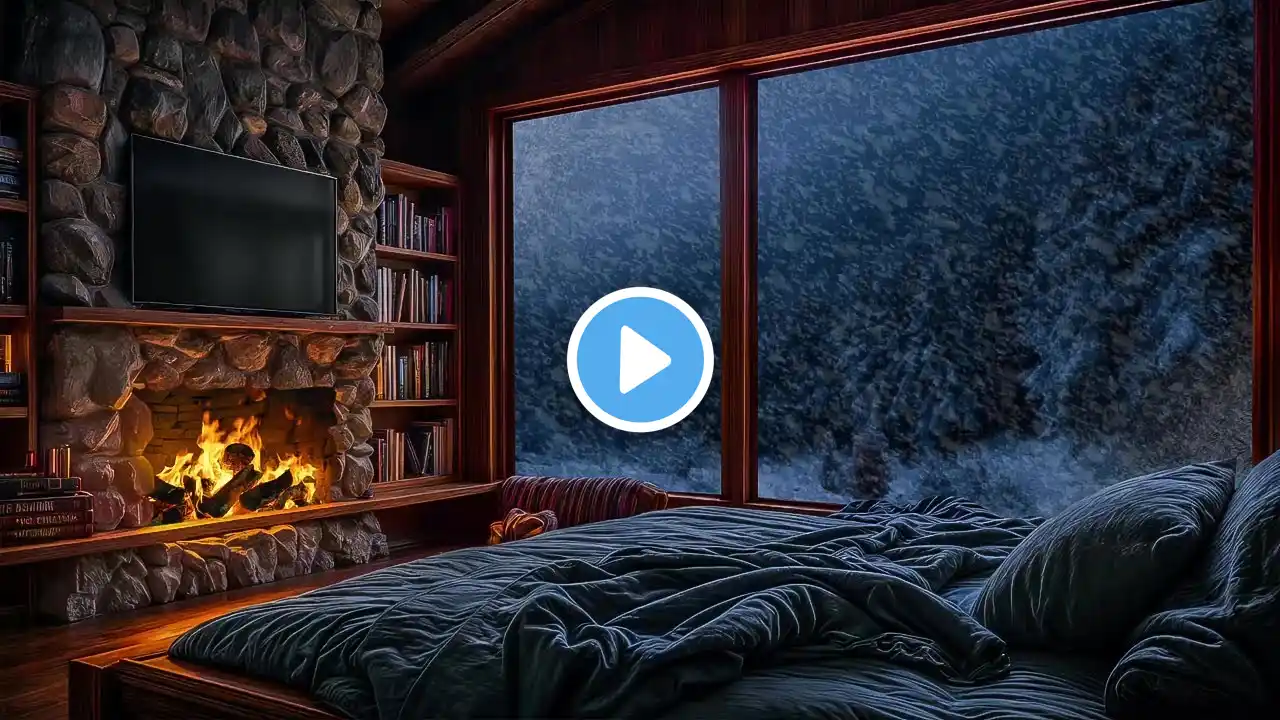 Winter Cabin Retreat ❄️🔥 | Cozy Fireplace & Snowstorm Ambience | Relax & Sleep Sounds