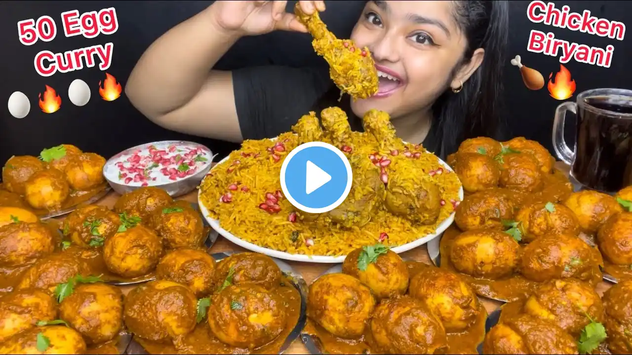 TANDOORI CHICKEN BIRYANI 🍗 WOTH 50 SPICY EGG CURRY AND RAITA | FOOD EATING MUKBANG VIDEOS 🔥