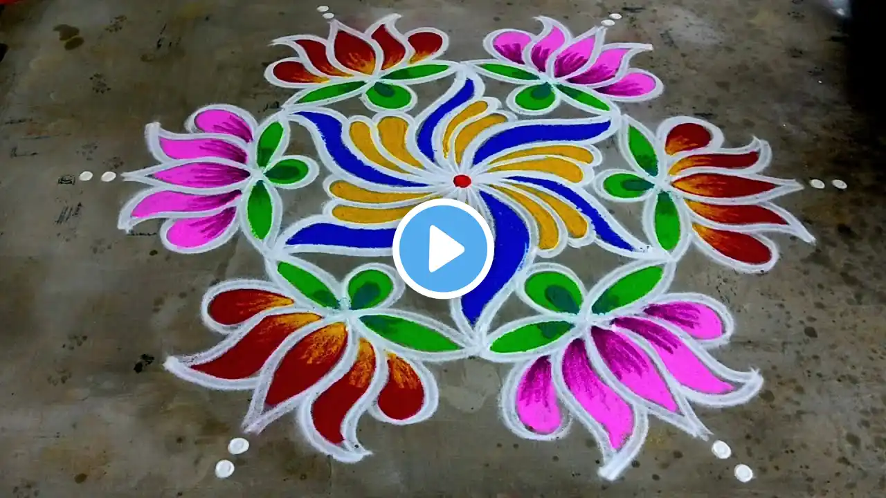 Deepavali kolam design🌹Diwali muggulu🌹easy diwali rangoli🌹5X3 new year rangoli🌹Super Colour Rangoli