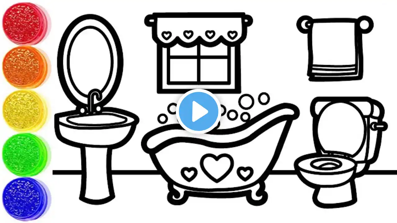 How to draw a bathroom and color it for fun for kids | Drawing for Children