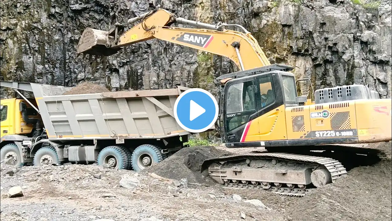 New Bharat Benz loading trucks and SANY machin 225 working