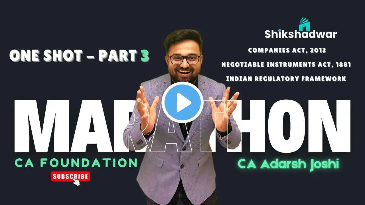 ONE SHOT - PART 3 | Companies + Negotiable Inst + IRF | CA FOUNDATION LAW | CA ADARSH JOSHI SIR